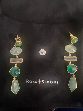 Ross-Simons Gold-Tone Earrings with Green and Pale Green Stones